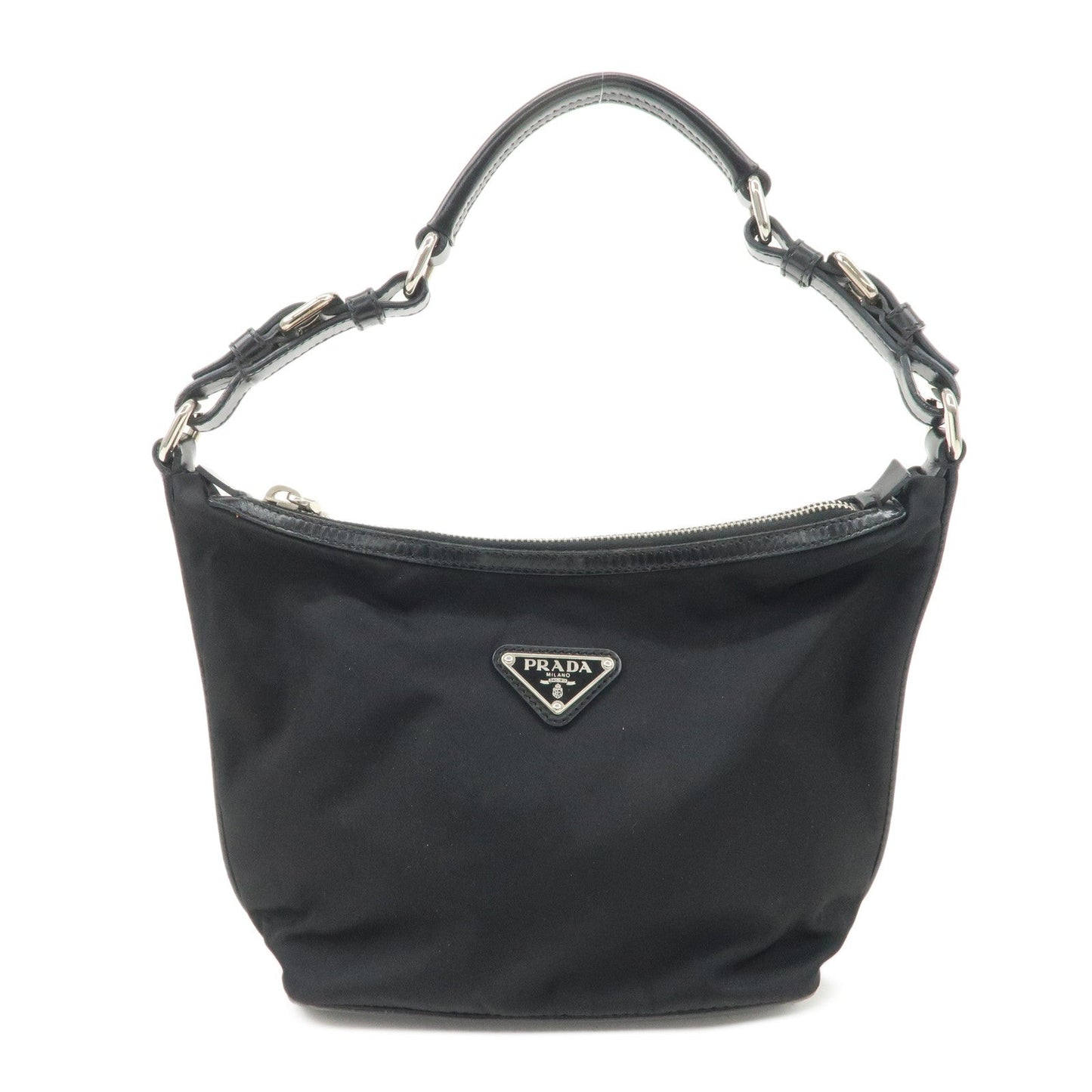 PRADA Triangle Logo Nylon Leather Shoulder Bag Hand Bag Black BR3121