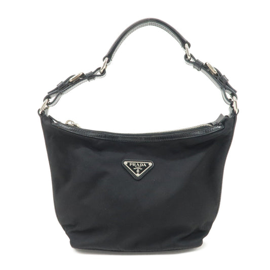 PRADA Triangle Logo Nylon Leather Shoulder Bag Hand Bag Black BR3121