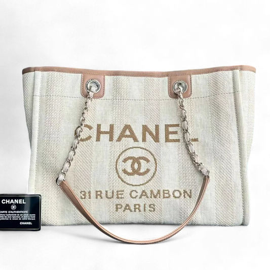 Chanel Deauville Small - Tote Yellow Canvas Silver Hardware 29