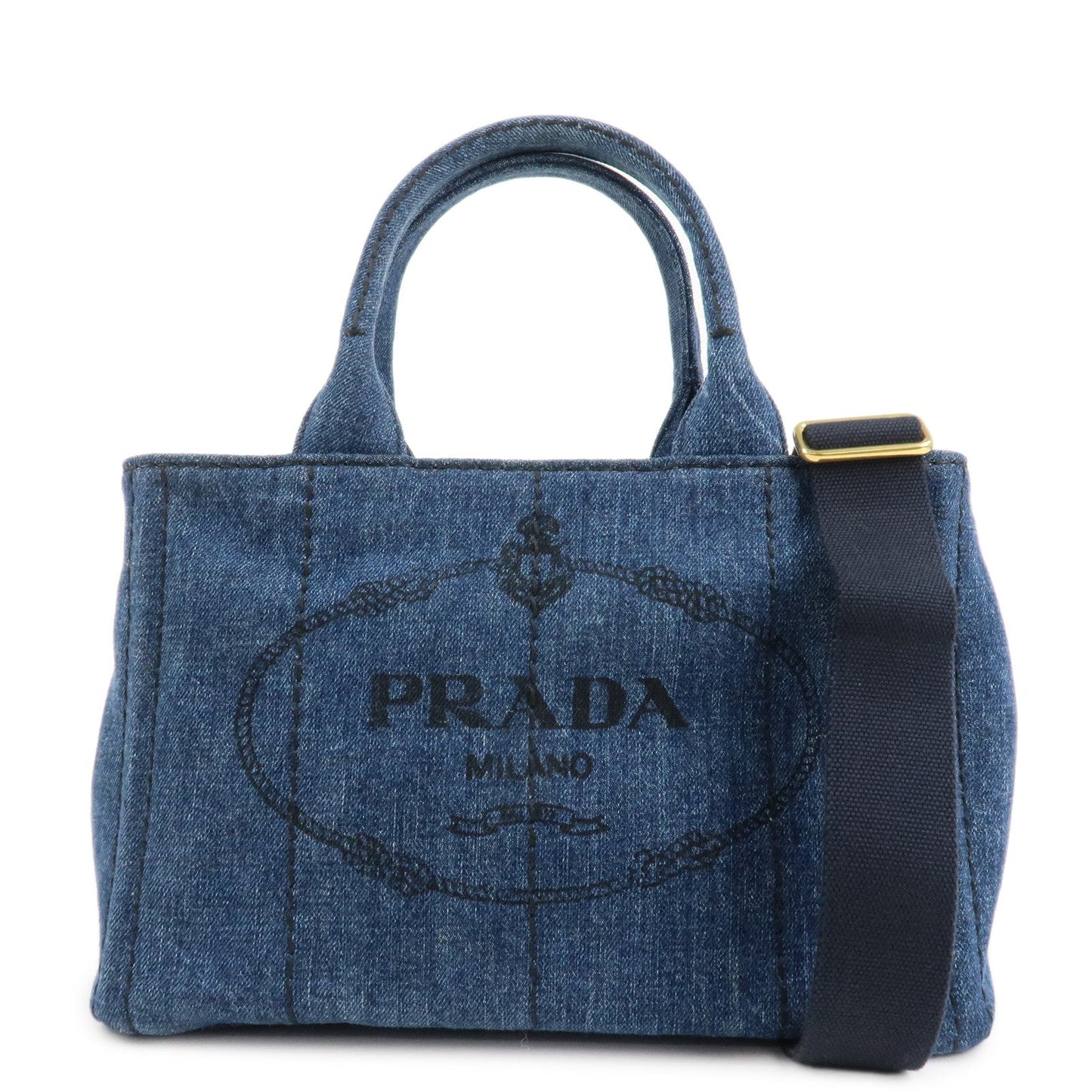 PRADA Canapa Denim 2Way Bag Hand Bag Shoulder Bag Navy B2642B