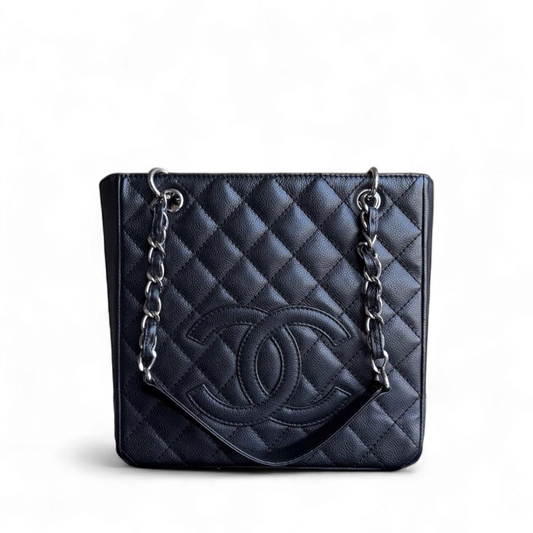 Chanel PST Petite Shopping Tote - Caviar Quilted Grained Calfskin Black Silver Hardware Series 12