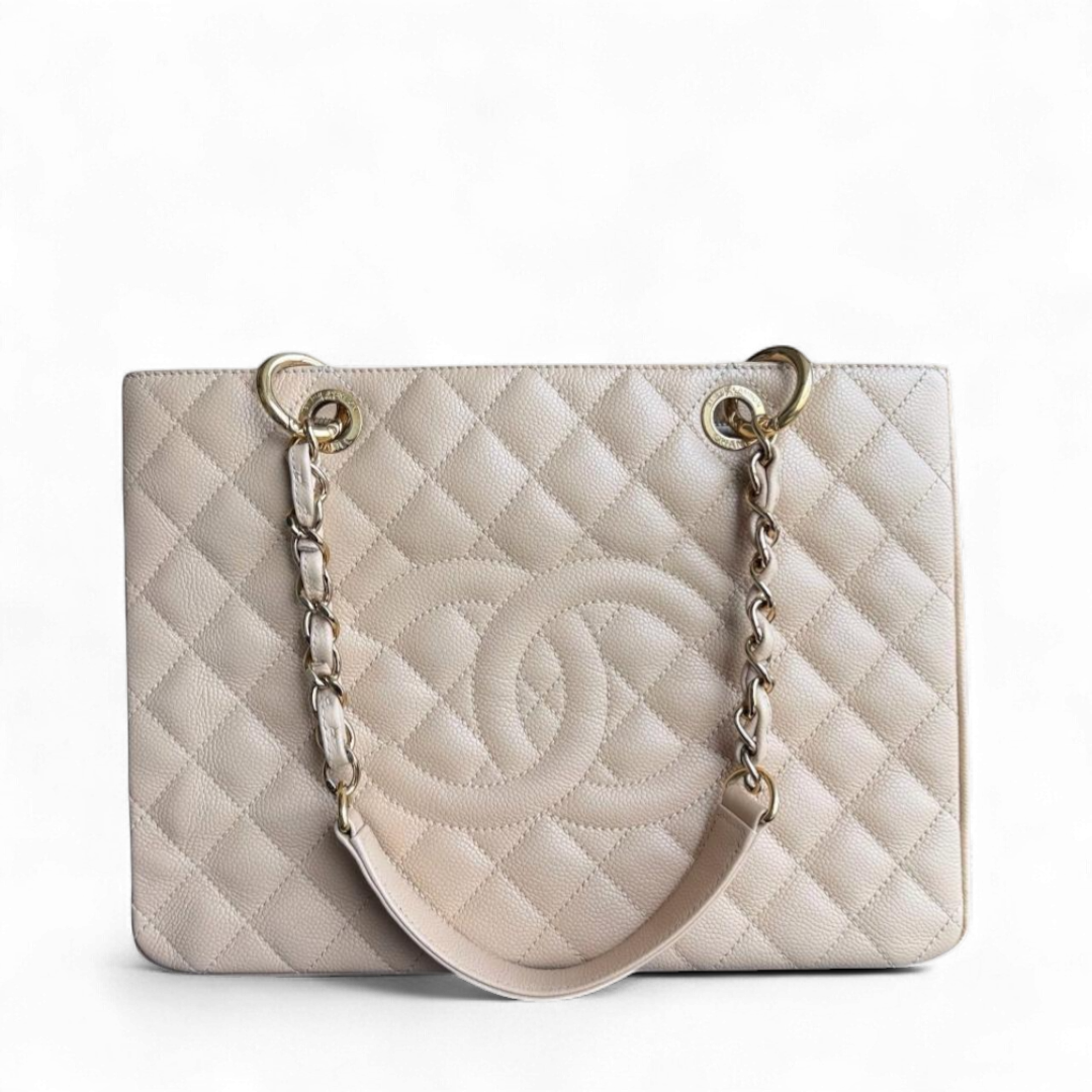 Chanel GST Grand Shopping Tote - Caviar Grained Calfskin Light Beige Gold Hardware Series 15