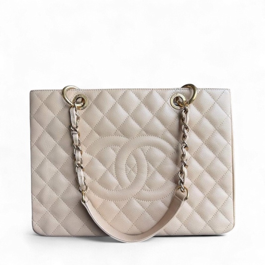 Chanel GST Grand Shopping Tote - Caviar Grained Calfskin Light Beige Gold Hardware Series 15