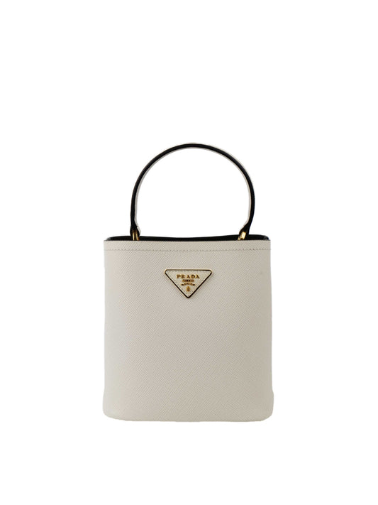 Prada Small Saffiano White Panier Bag.