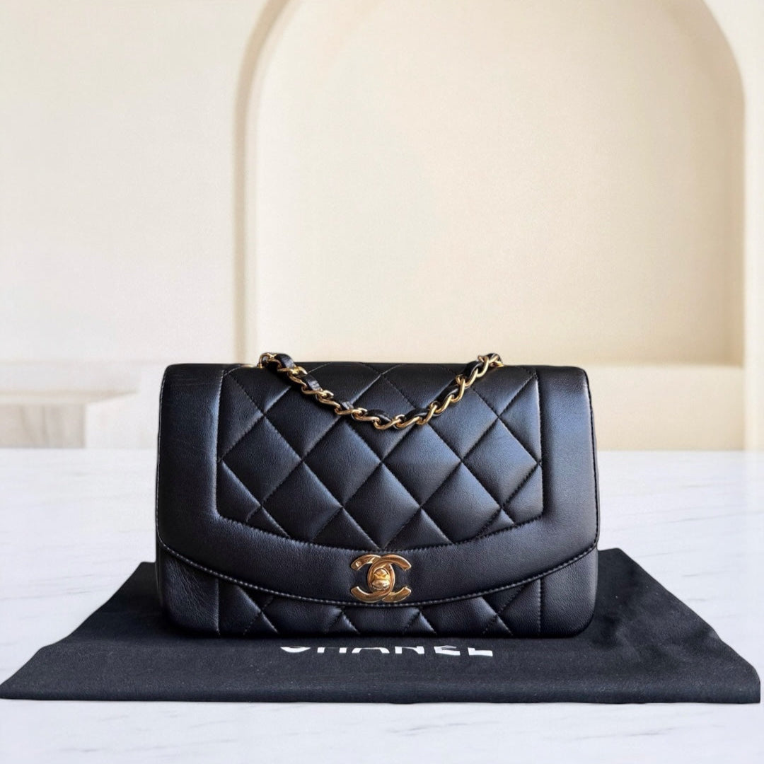 Chanel Diana Vintage - Quilted Lambskin Black Gold Hardware Series 2