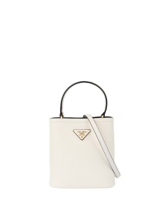 Prada Small Saffiano White Panier Bag.