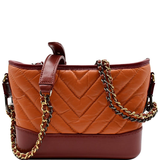 Chanel Gabrielle Small Aged Calfskin Leather Hobo Crossbody Bag Orange