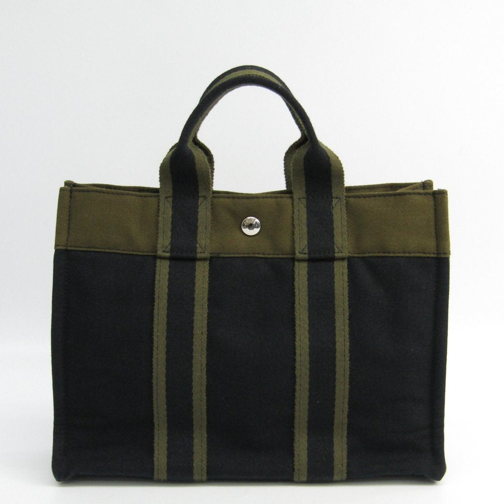 Luxury Hermes Black Khaki Canvas Fourre Tout PM Tote (SHA11219)