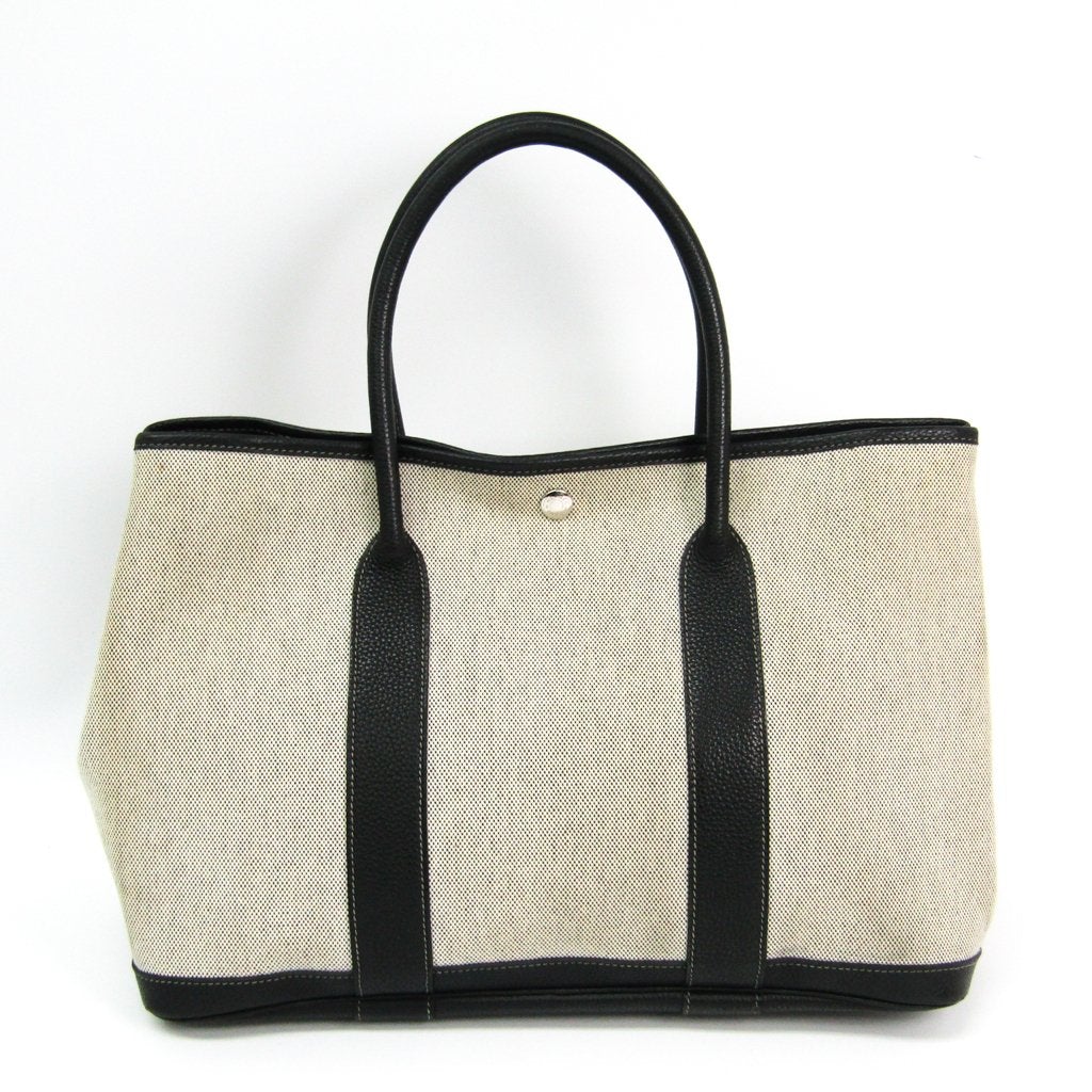 Luxury Hermes Natural/Black Canvas Garden Party 36 Tote (SHA11055)