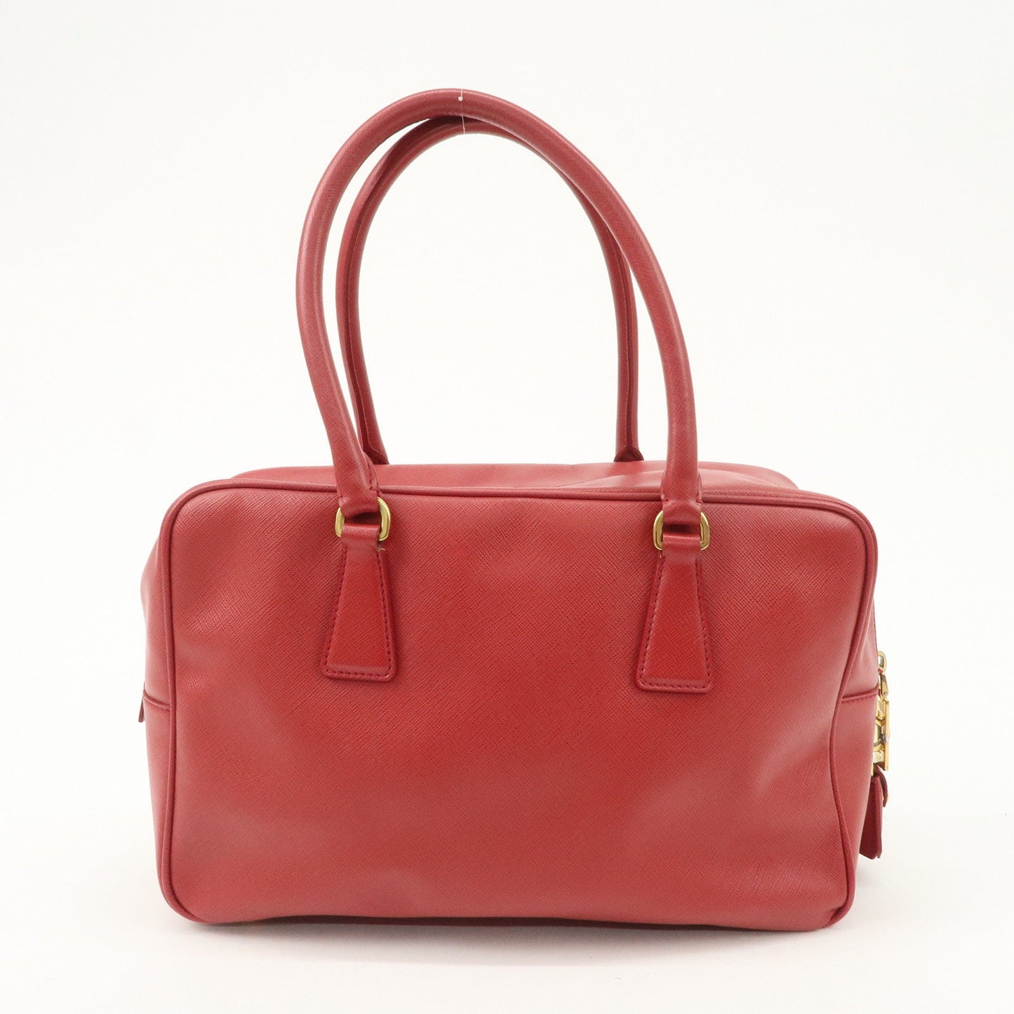 PRADA Triangle Logo Saffiano Leather Boston Bag Hand Bag Red BL0095