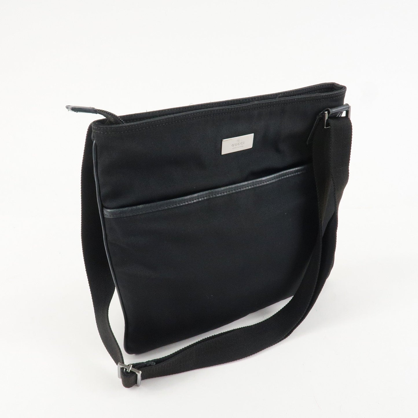 GUCCI Leather Nylon Shoulder Bag Black 141626