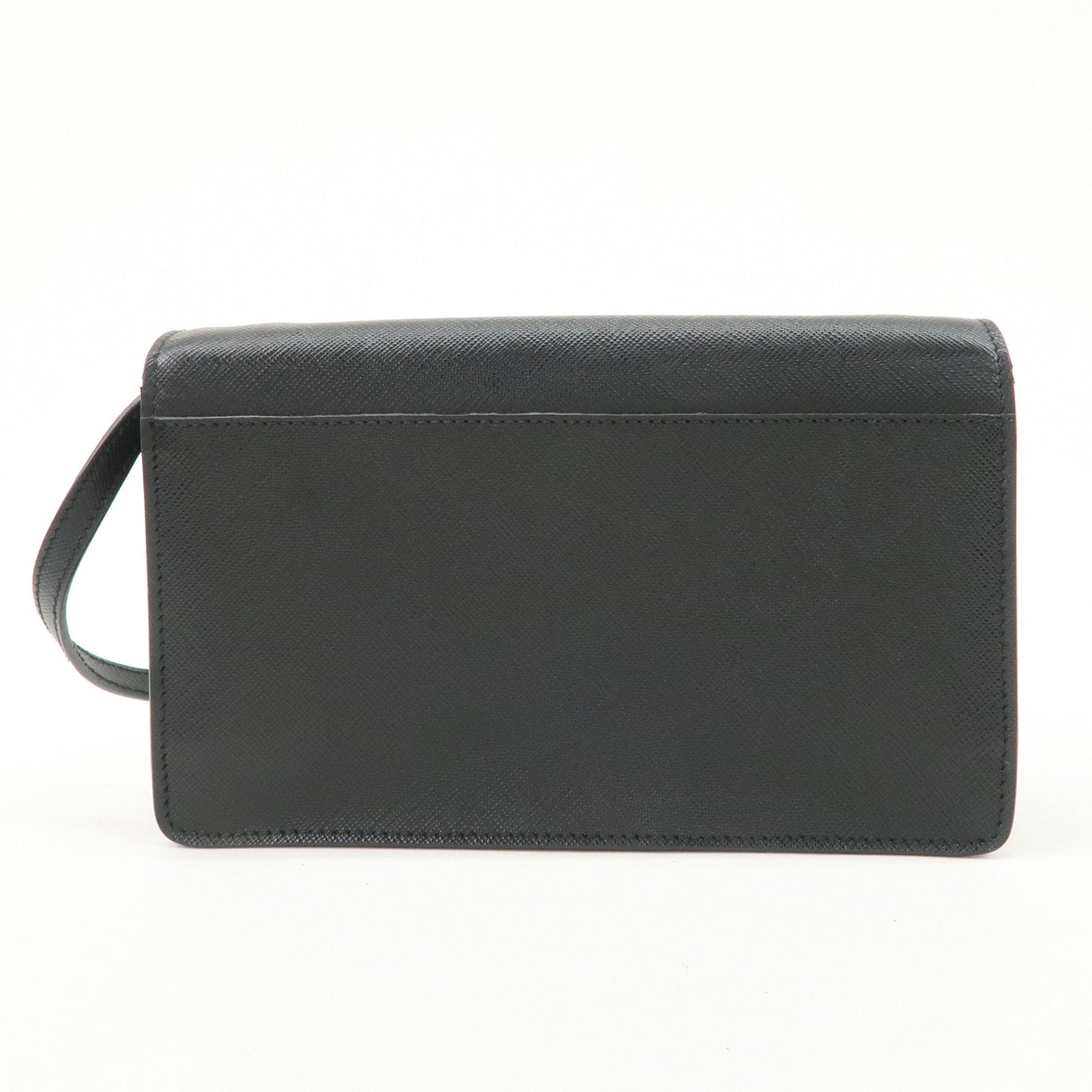 PRADA Saffiano Leather Shoulder Wallet Shoulder Bag Black BT1019