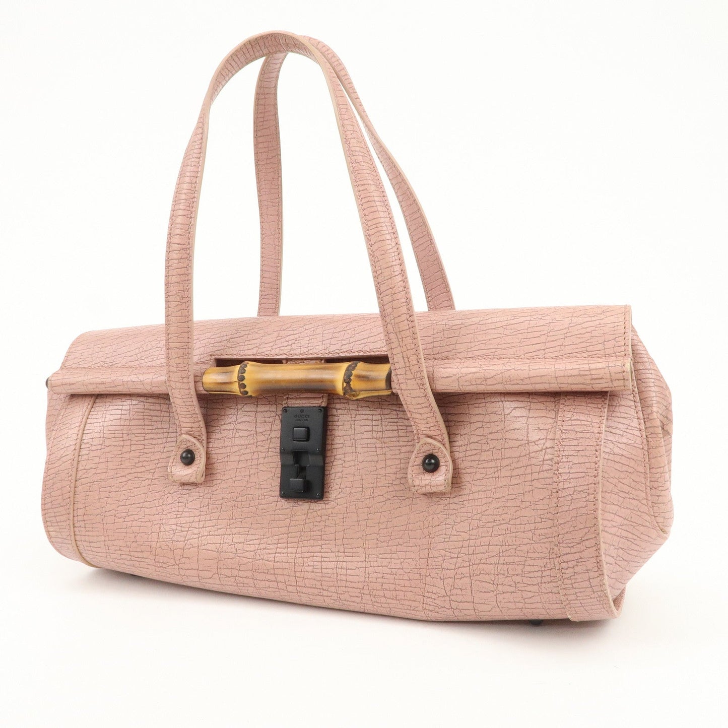 GUCCI Bamboo Embossed Leather Shoulder Bag Hand Bag Pink 111715