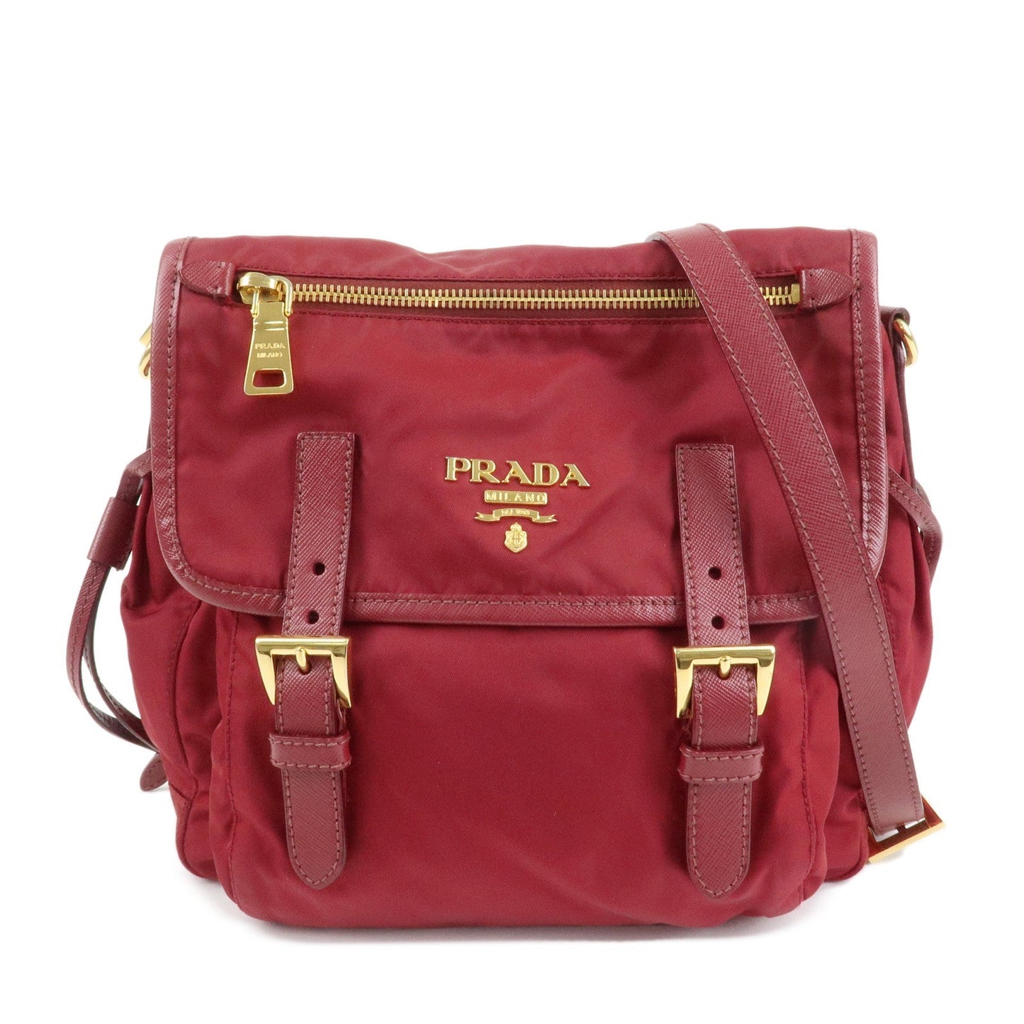 PRADA Logo Nylon Leather Shoulder Bag Crossbody Bag Bordeaux BT0692