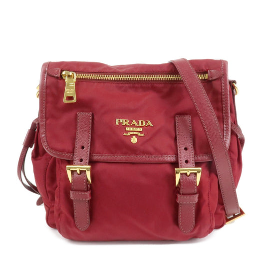 PRADA Logo Nylon Leather Shoulder Bag Crossbody Bag Bordeaux BT0692