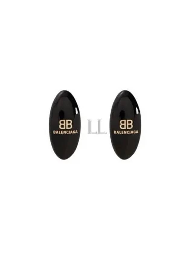 Luxury Balenciaga Trending 2026 Oval Logo Plaque Earrings Black