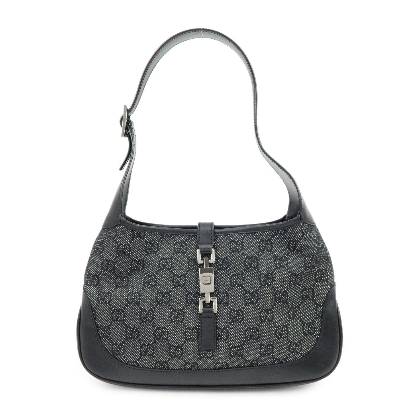 GUCCI Jackie GG Denim Leather Shoulder Bag Hand Bag Black 01147