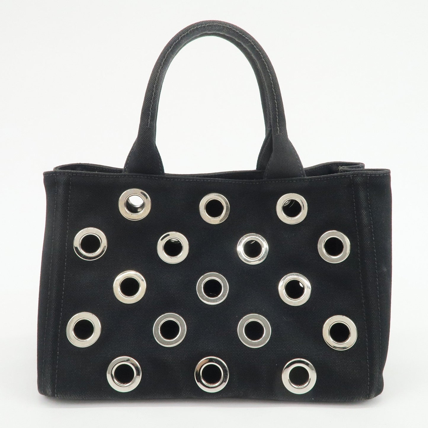 PRADA Canapa Mini Canvas Grommet 2Way Bag Hand Shoulder Bag Black