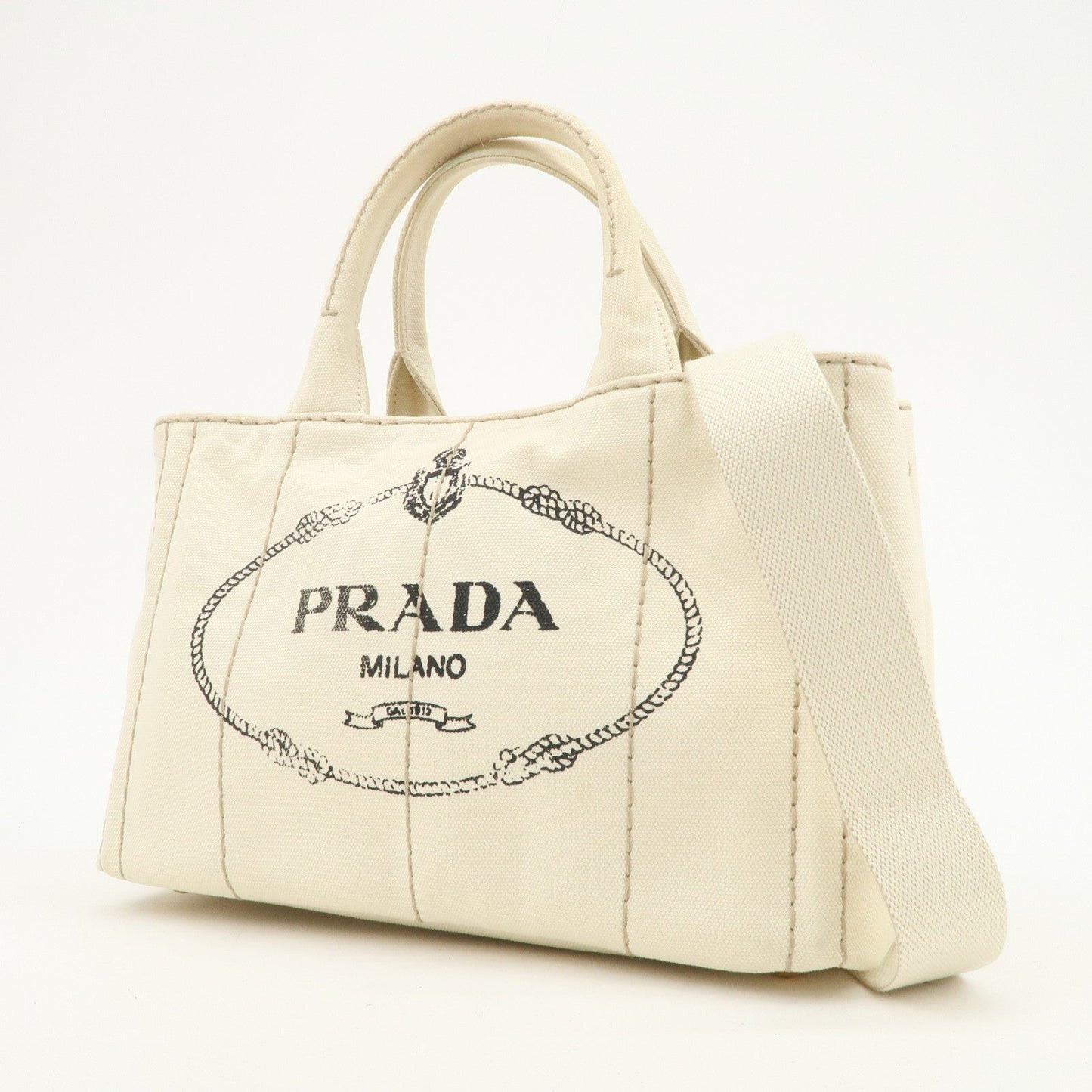 PRADA Canapa Mini Canvas 2Way Hand Shoulder Bag Ivory B2439G