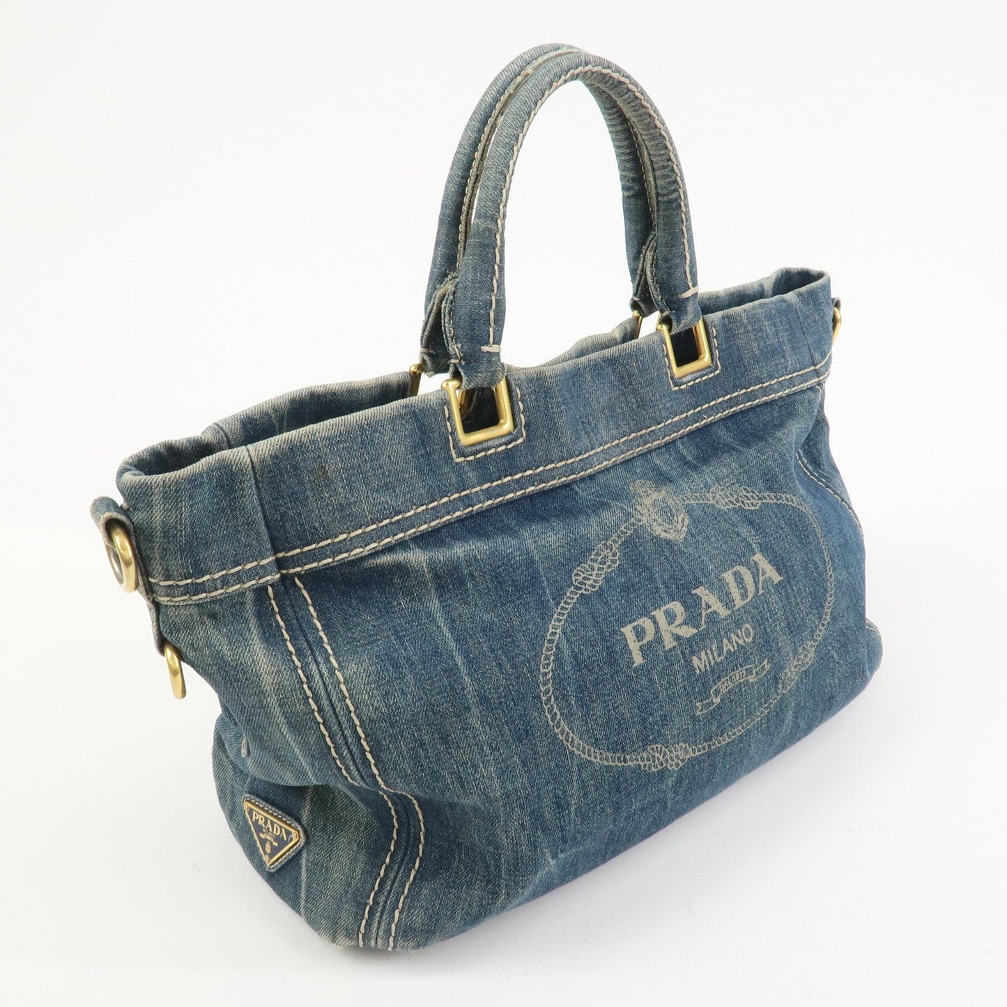 PRADA Denim 2Way Bag Hand Bag Shoulder Bag Tote Bag Blue BN2070