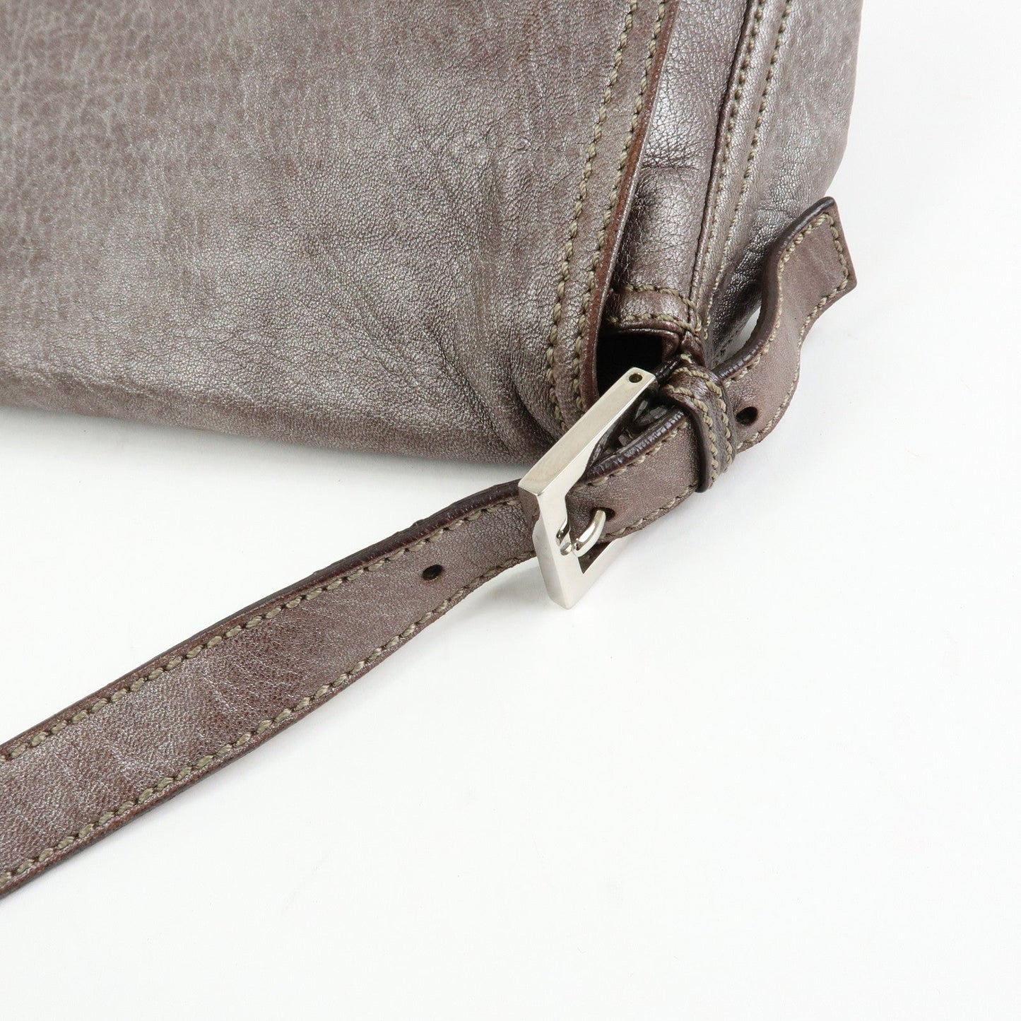 FENDI Mamma Baguette Leather Shoulder Bag Metallic Brown 8BR001