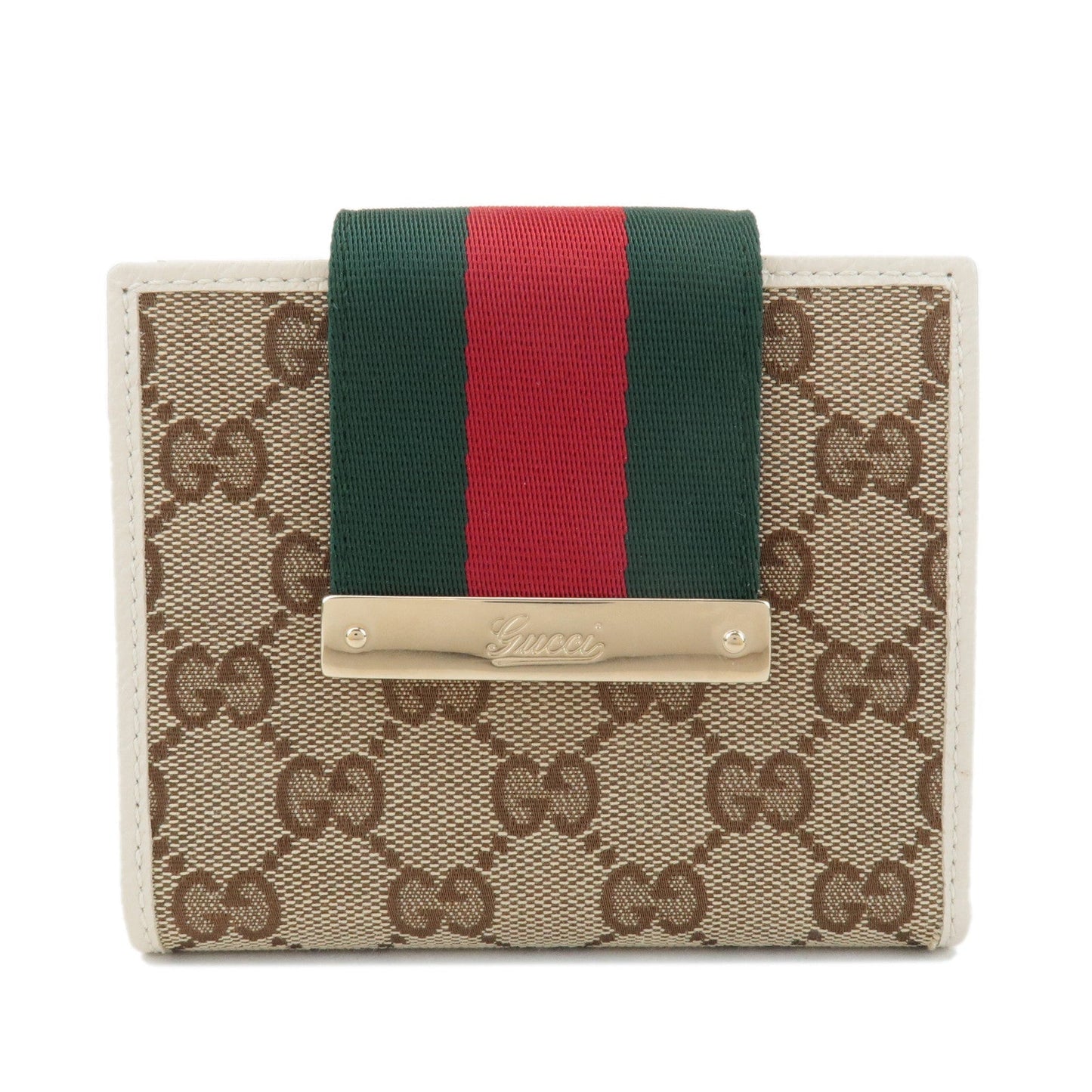 GUCCI Sherry GG Canvas Leather Bi-fold Wallet Beige Ivory 181669