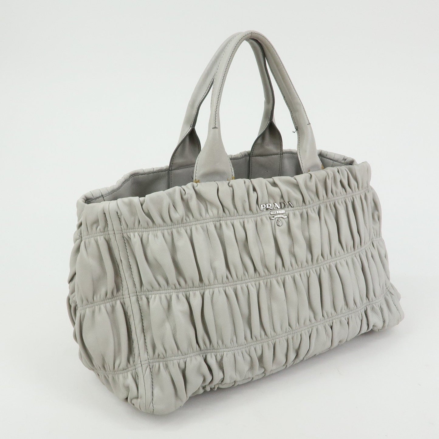 PRADA Canapa Nappa Gaufre Leather Gathered Large Tote Hand Bag