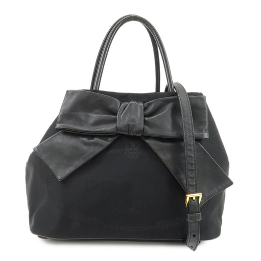 PRADA Nappa Leather Nylon Jacquard Ribbon 2Way Bag Hand Bag 1BG068