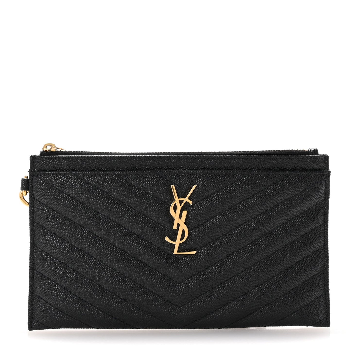 Saint Laurent Grain De Poudre Chevron Monogram Large Bill Pouch Black