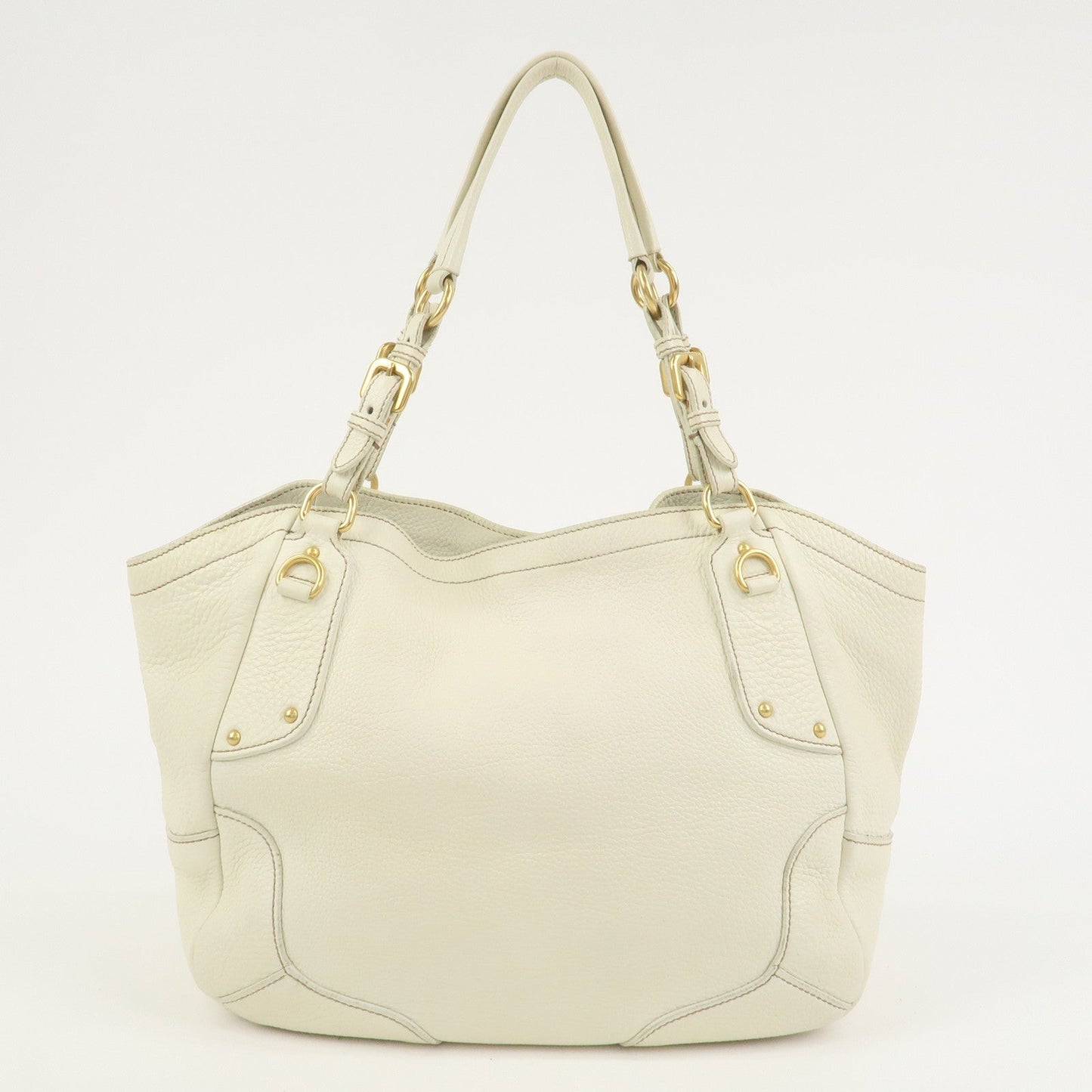 PRADA Logo Calf Leather Tote Bag Shoulder Bag Ivory BR3844