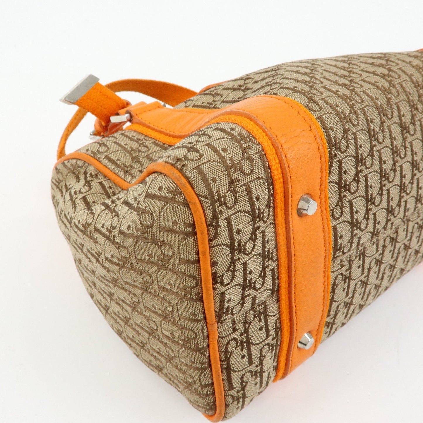 Christian Dior Trotter Canvas Leather Boston Hand Bag Beige Orange