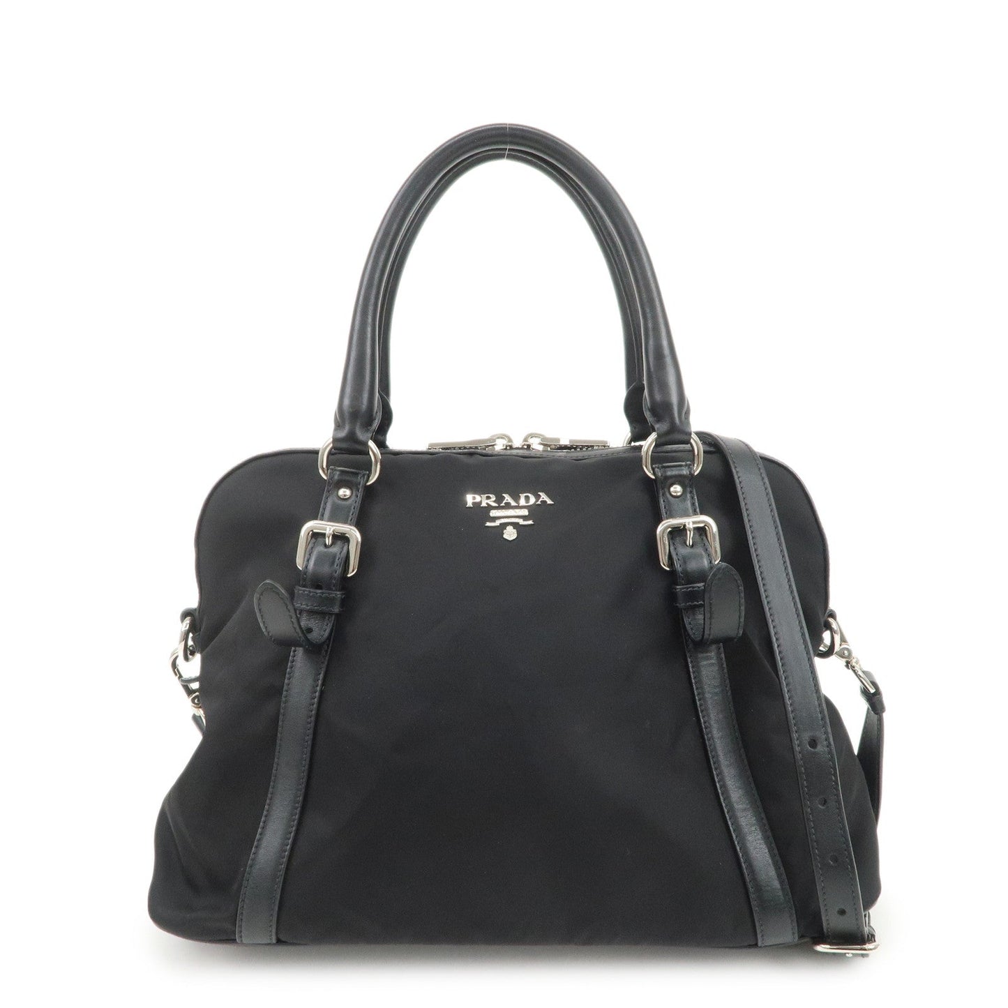 PRADA Nylon Leather 2Way Bag Hand Bag Shoulder Bag Black 1BB912