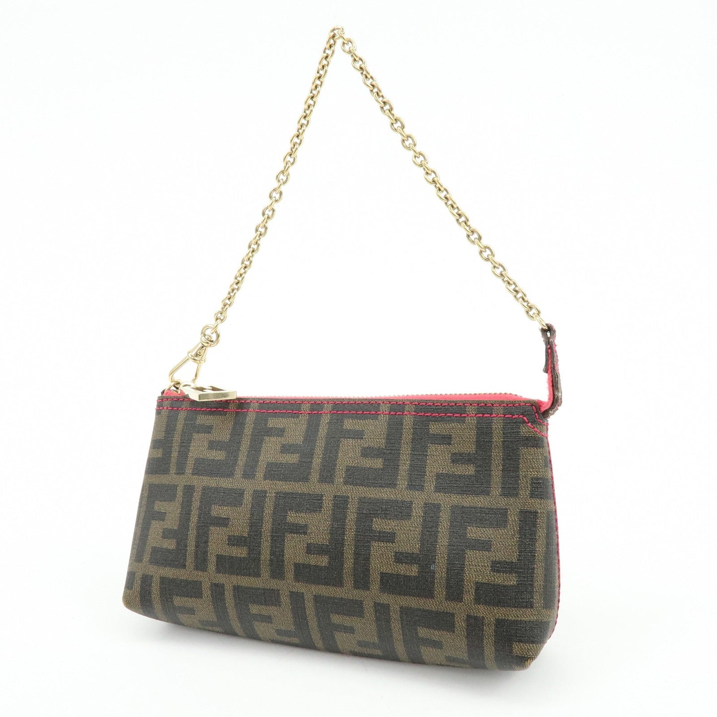 FENDI Zucca Print PVC Chain Accessory Pouch Hand Bag Pink 8BR592