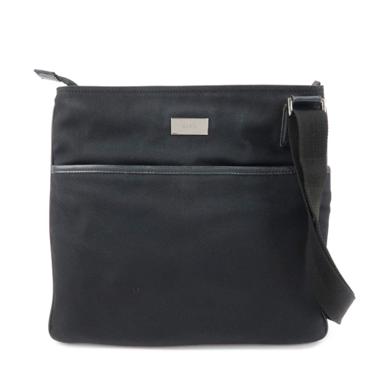 GUCCI Leather Nylon Shoulder Bag Black 141626