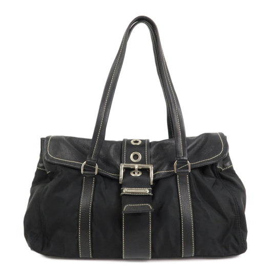 PRADA Triangle Logo Nylon Leather Shoulder Bag Black BR2418