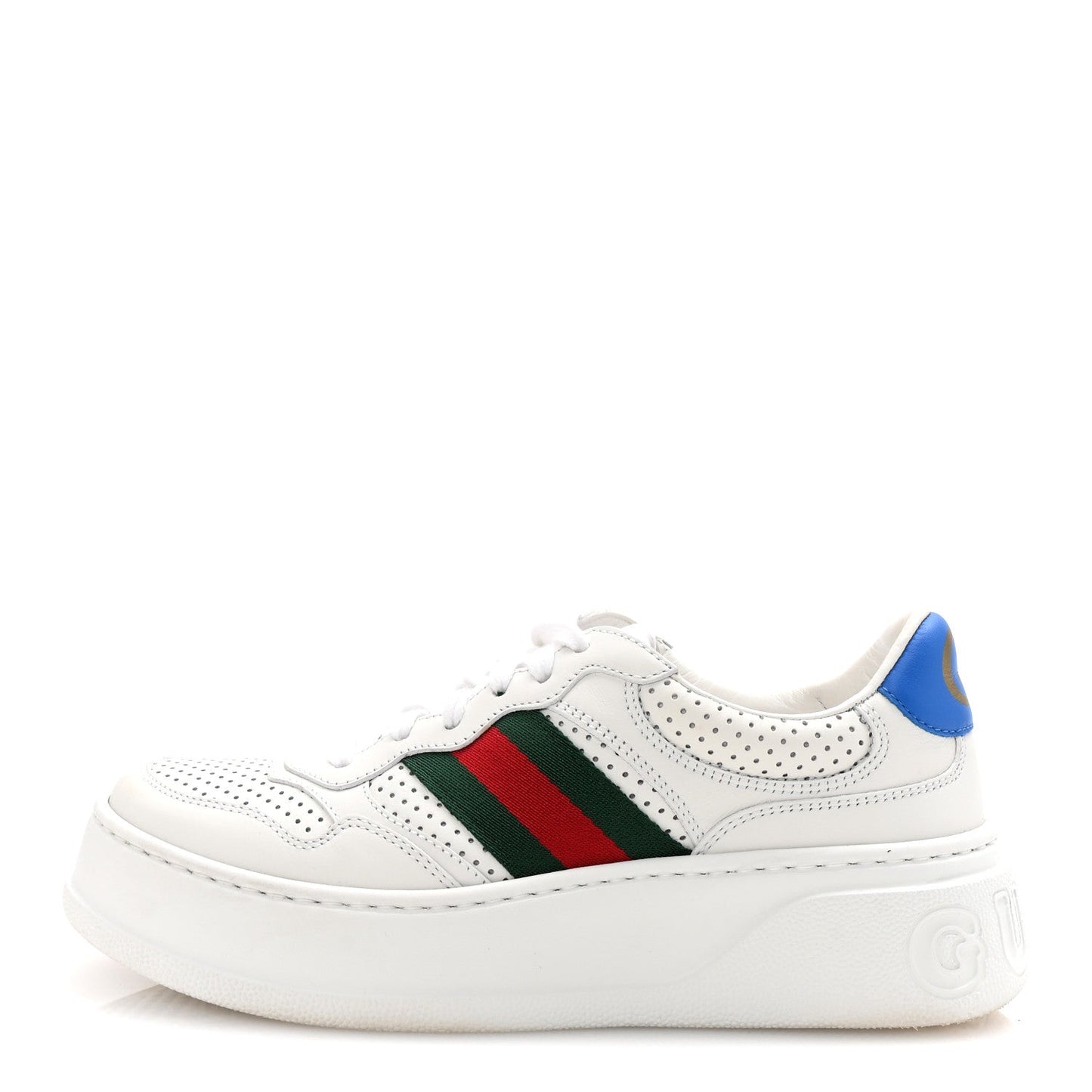 Gucci Calfskin Web Perforated Womens Platform 55mm Sneakers 36 White Bright Splash