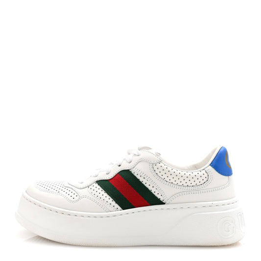 Gucci Calfskin Web Perforated Womens Platform 55mm Sneakers 36 White Bright Splash