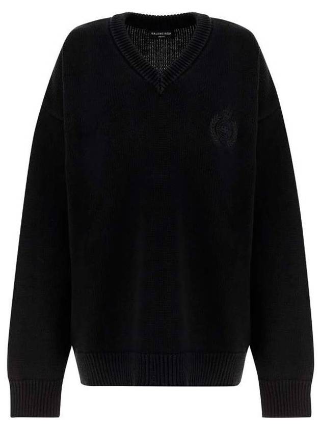 Luxury Balenciaga Trending 2026 Men's Back Logo V-Neck Knit Top Black