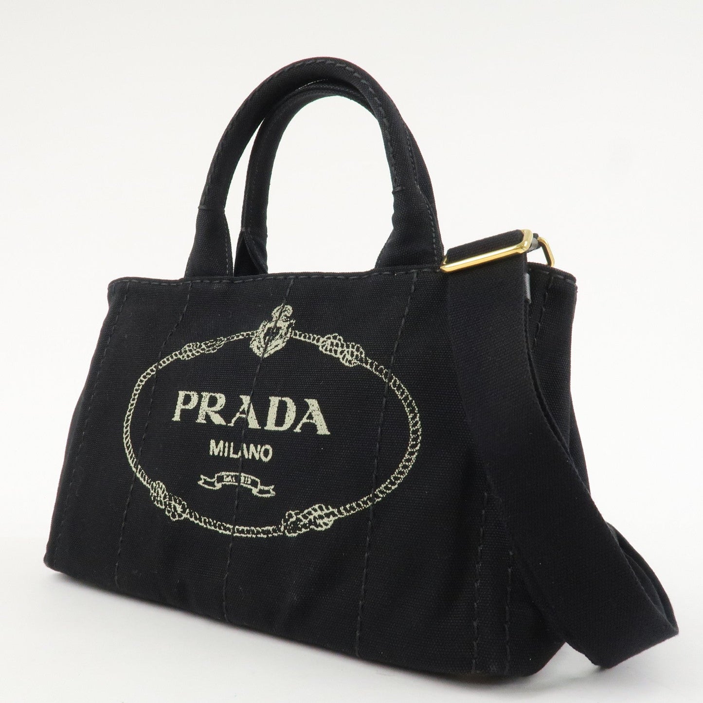 PRADA Logo Canapa Mini Canvas 2Way Bag Hand Tote Bag B2439G Black