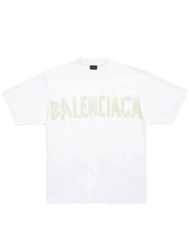 Luxury Balenciaga Trending 2026 Tape Type Logo Medium Fit Short Sleeve T-Shirt White