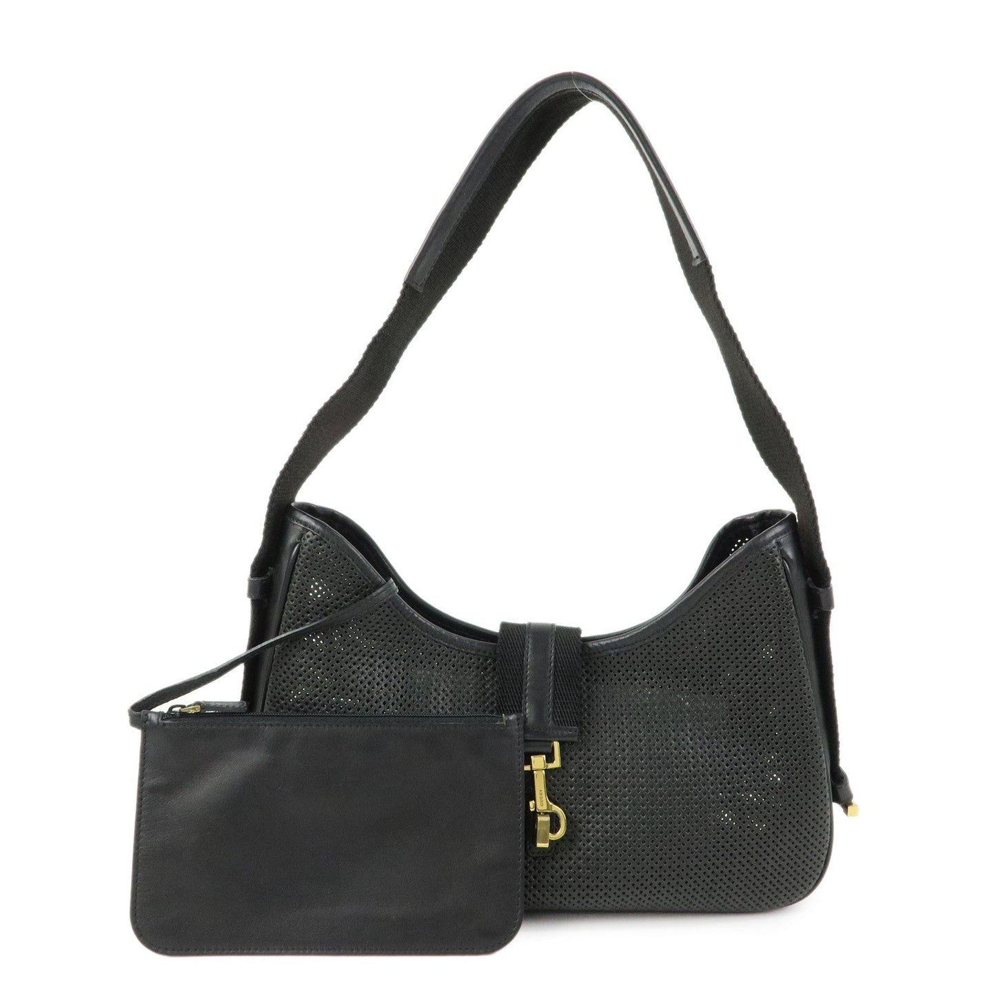 GUCCI Leather Canvas Shoulder Bag Hand Bag Black 02736
