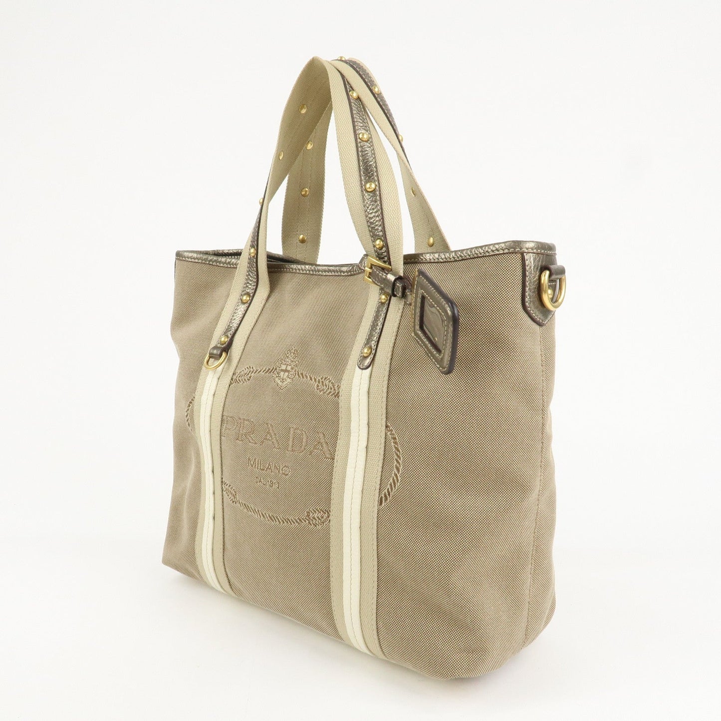 PRADA Nylon Jacquard 2Way Tote Shoulder Bag Beige BN1452