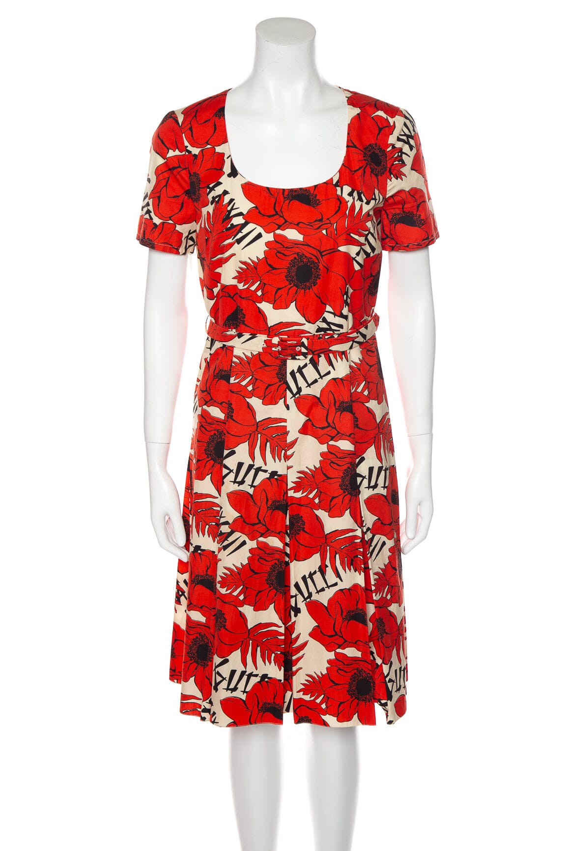 Gucci Red Floral & Gucci Print A-Line Dress SZ 40