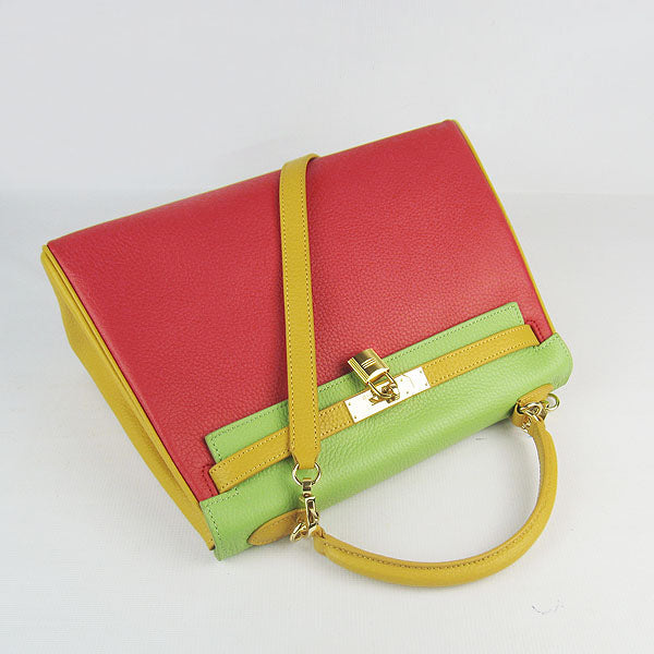 Luxury Hermes Kelly 32cm Togo Red/Green/Yellow Golden