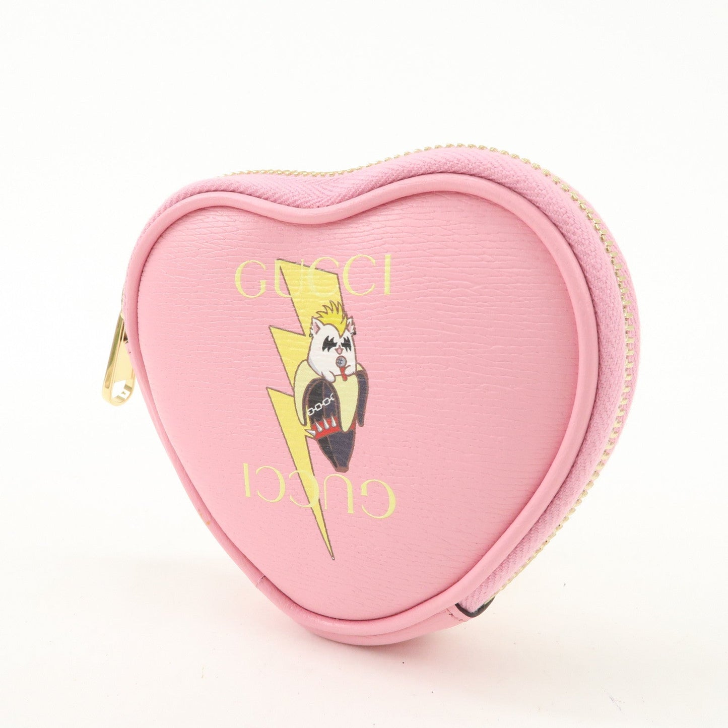 GUCCI Bananya Collaboration Leather Heart Coin Case Pink 701062