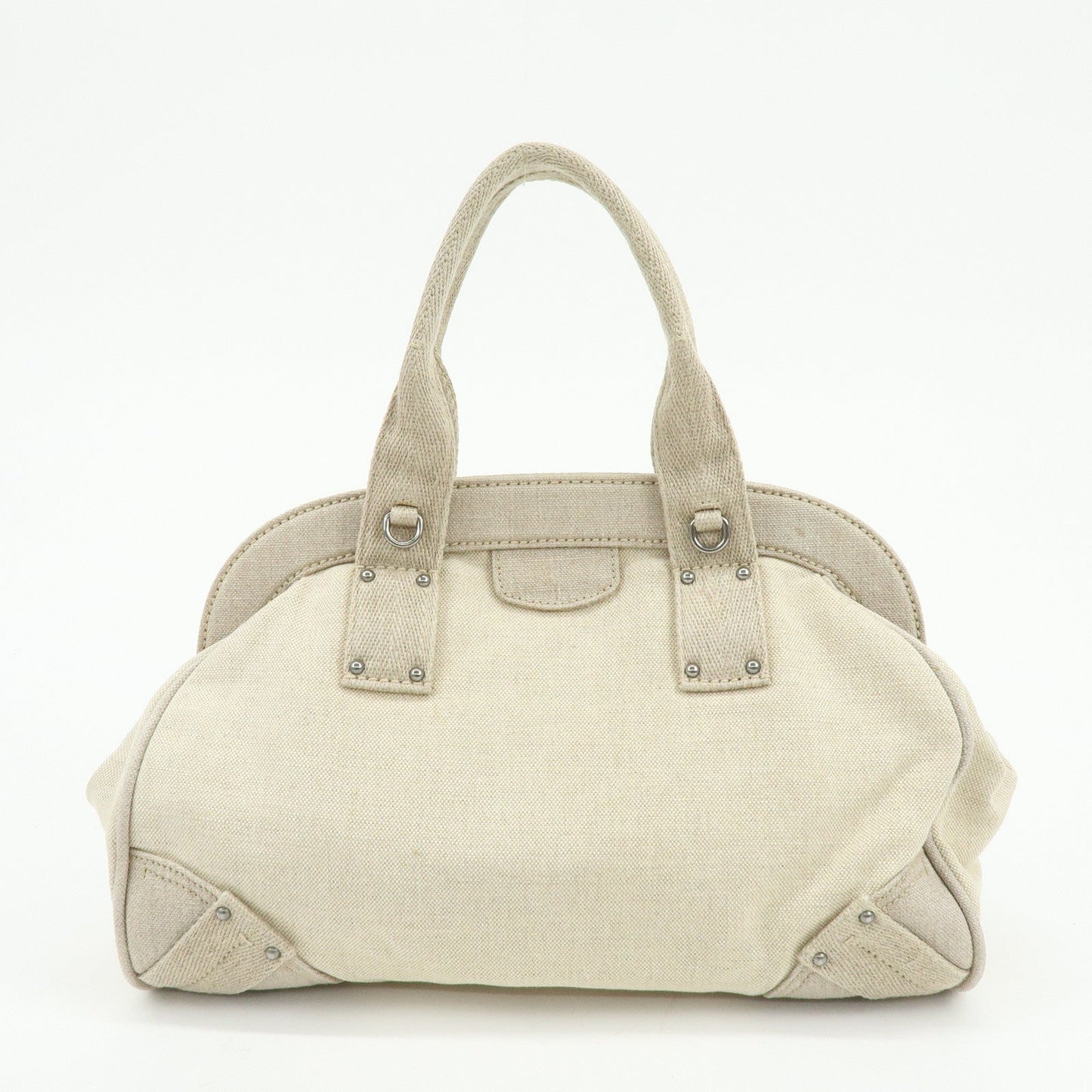 PRADA Denim Boston Bag Hand Bag Natural BN1886