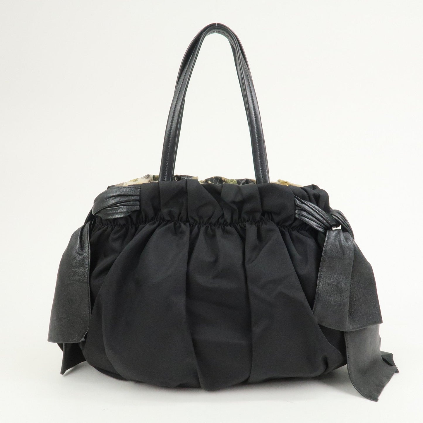 PRADA Logo Nylon Nappa Leather Shoulder Bag Black Green BR4230