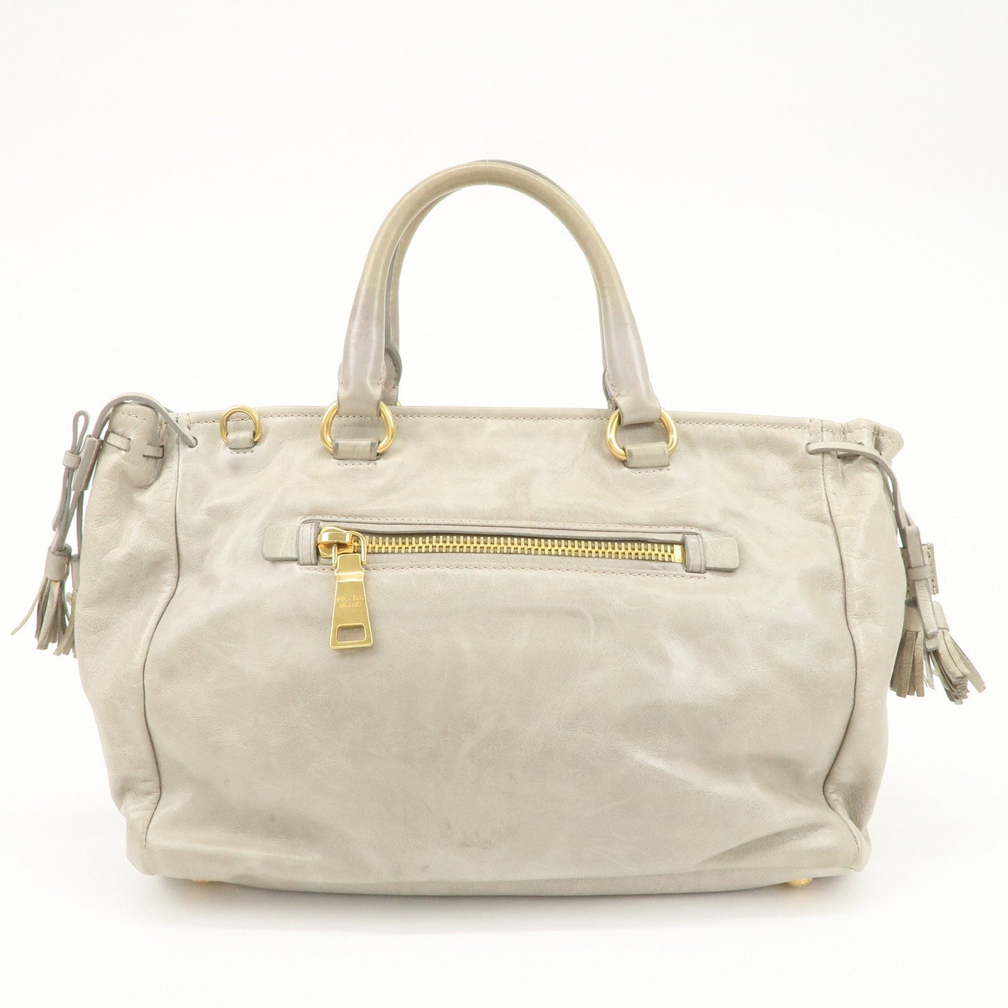PRADA Triangle Logo VITELLOSHINE Leather 2Way Bag Hand Bag Gray BN1921
