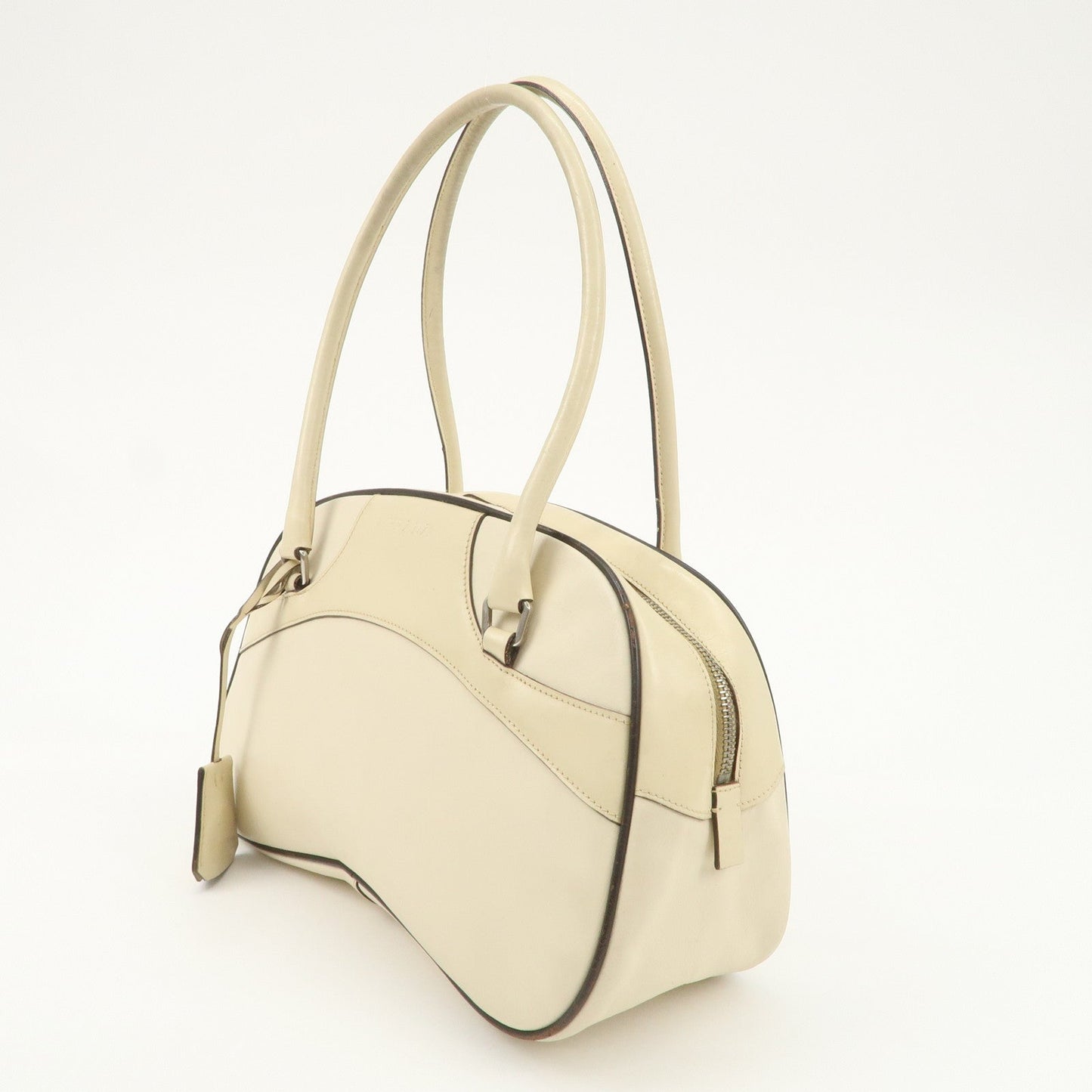 PRADA  Leather Bowling Bag Boston Bag Shoulder Bag Ivory BL0049