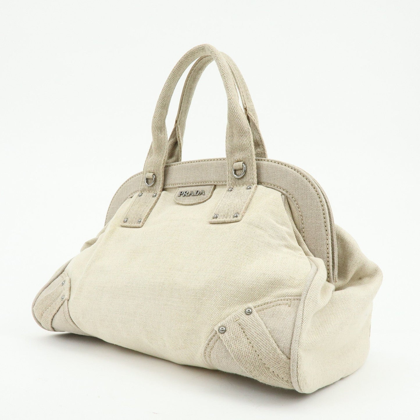 PRADA Denim Boston Bag Hand Bag Natural BN1886
